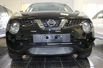Защитная сетка в бампер (низ, ячейка 3х7 мм) Стрелка11 Стандарт Nissan Juke  1 YF15 (2014-2020) рестайлинг (Хром)