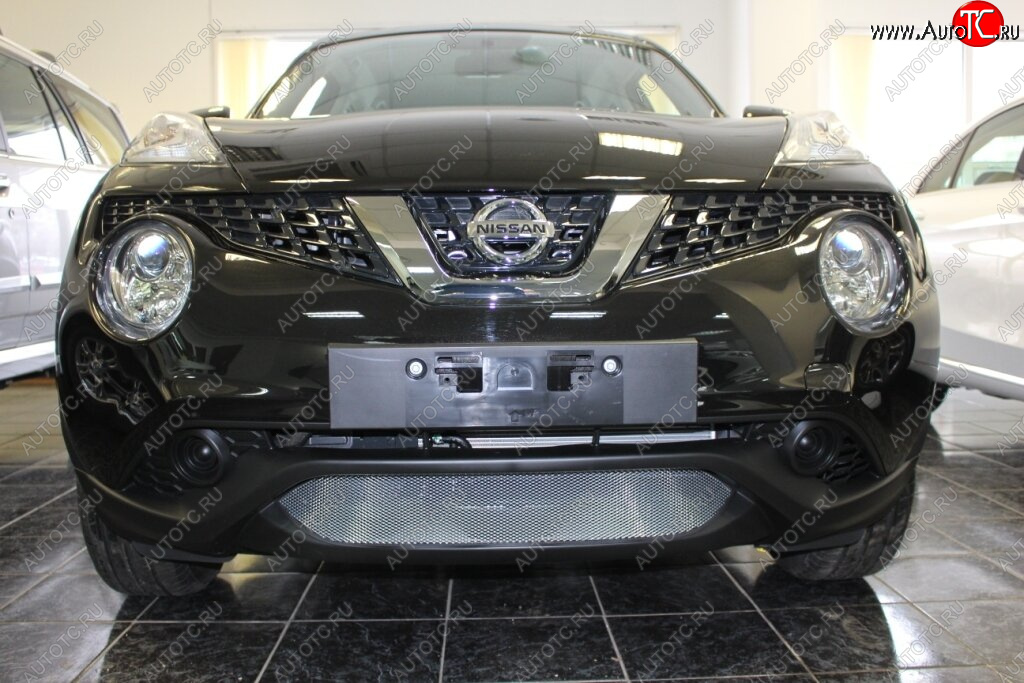 3 179 р. Защитная сетка в бампер (низ, ячейка 3х7 мм) Стрелка11 Стандарт  Nissan Juke  1 YF15 (2014-2020) рестайлинг (Хром)  с доставкой в г. Пермь