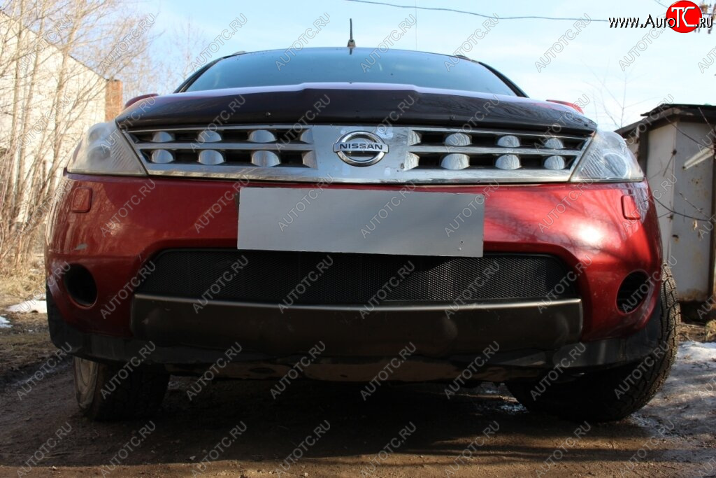 3 099 р. Защитная сетка в бампер (низ, ячейка 3х7 мм) Стрелка11 Стандарт Nissan Murano 1 Z50 (2002-2009) (Чёрная)  с доставкой в г. Пермь