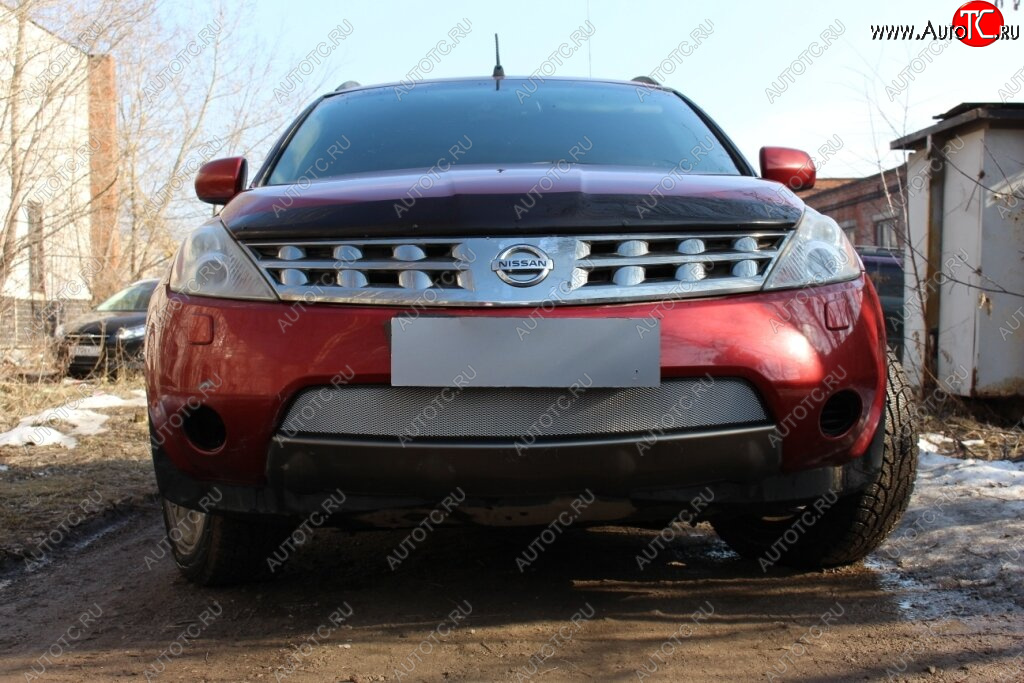 3 299 р. Защитная сетка в бампер (низ, ячейка 3х7 мм) Стрелка11 Стандарт Nissan Murano 1 Z50 (2002-2009) (Хром)  с доставкой в г. Пермь