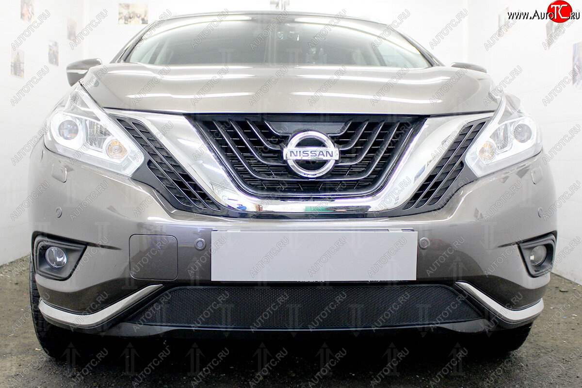 3 699 р. Защитная сетка в бампер (низ, ячейка 3х7 мм) Стрелка11 Стандарт Nissan Murano 3 Z52 дорестайлинг (2015-2022) (Чёрная)  с доставкой в г. Пермь