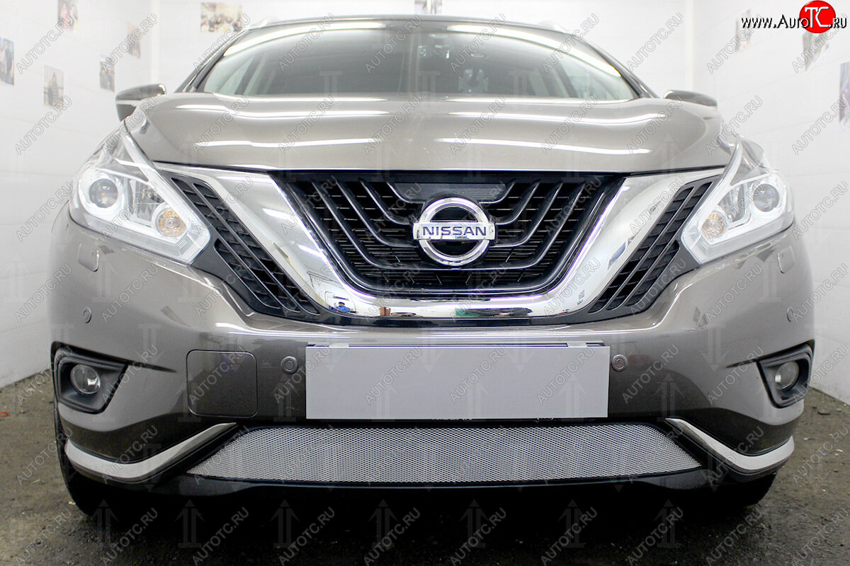 3 899 р. Защитная сетка в бампер (низ, ячейка 3х7 мм) Стрелка11 Стандарт Nissan Murano 3 Z52 дорестайлинг (2015-2022) (Хром)  с доставкой в г. Пермь