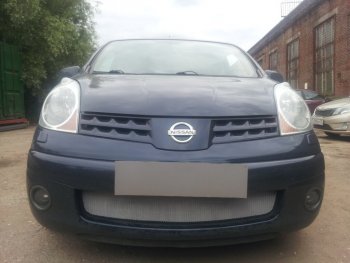Защитная сетка в бампер (низ, ячейка 3х7 мм) Стрелка11 Стандарт Nissan Note  1 (2004-2008) E11 дорестайлинг (Хром)