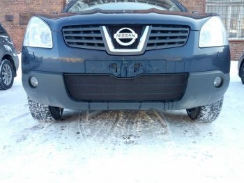 Защитная сетка в бампер (низ, ячейка 3х7 мм) Стрелка11 Стандарт Nissan Qashqai  1 (2007-2010) дорестайлинг (Чёрная)