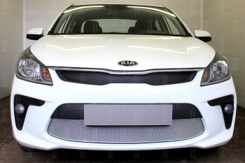 Защитная сетка в бампер (низ, ячейка 4х10 мм) Alfeco Премиум KIA Rio  4 YB (2017-2020) дорестайлинг, хэтчбэк (Хром)