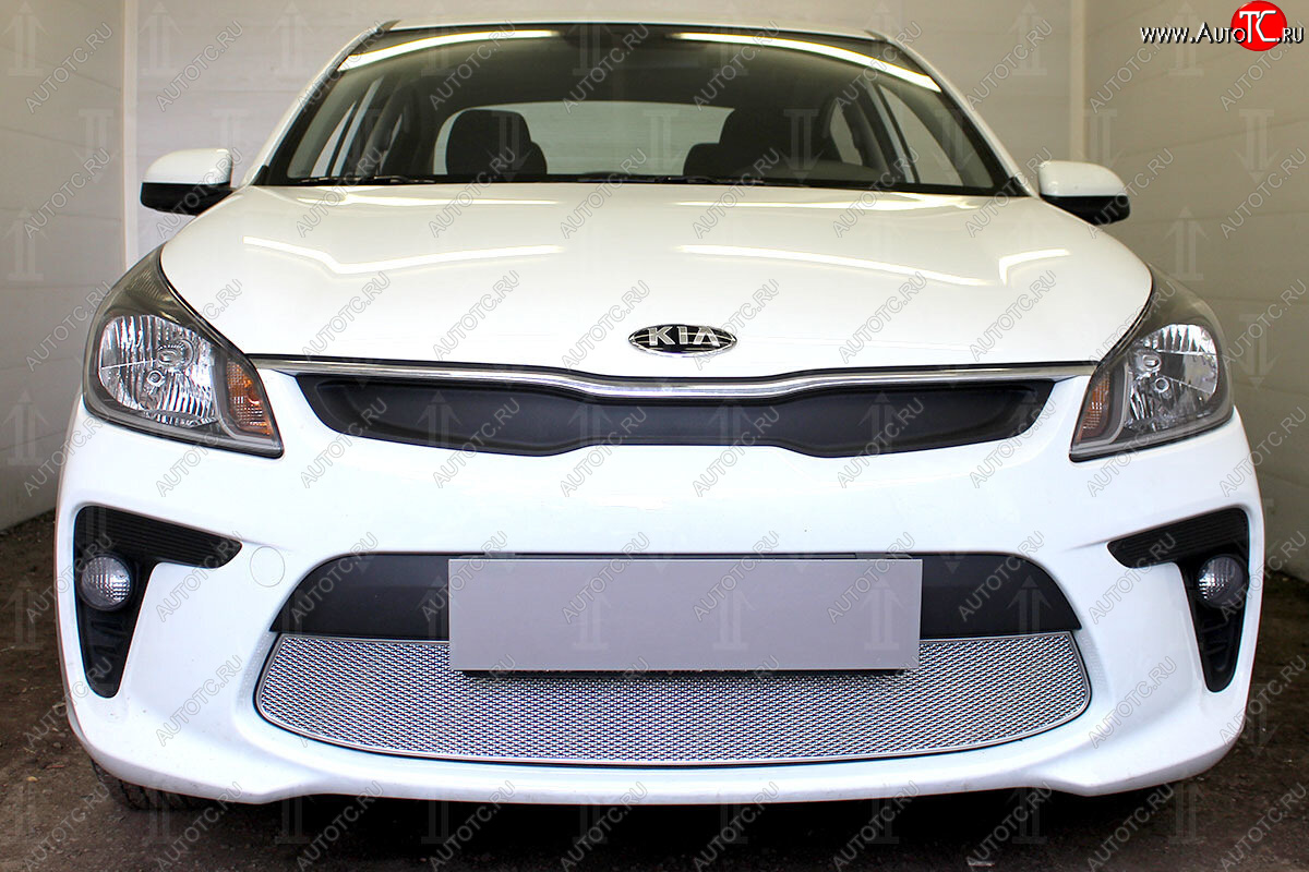 4 199 р. Защитная сетка в бампер (низ, ячейка 4х10 мм) Alfeco Премиум  KIA Rio  4 YB (2017-2020) дорестайлинг, хэтчбэк (Хром)  с доставкой в г. Пермь