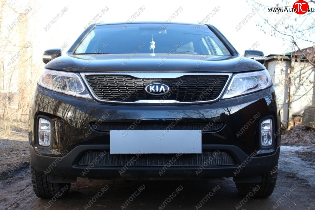 3 899 р. Защитная сетка в бампер (середина, ячейка 4х10 мм) Alfeco Премиум  KIA Sorento  XM (2012-2015) рестайлинг (Чёрная)  с доставкой в г. Пермь