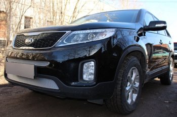 Защитная сетка в бампер (низ, ячейка 4х10 мм) Alfeco Премиум KIA Sorento  XM (2012-2015) рестайлинг (Хром)