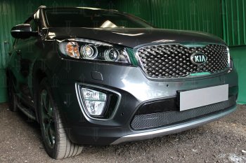 4 299 р. Защитная сетка в бампер (низ, ячейка 4х10 мм) Alfeco Премиум KIA Sorento UM/Prime дорестайлинг (2014-2018) (Чёрная)  с доставкой в г. Пермь. Увеличить фотографию 3