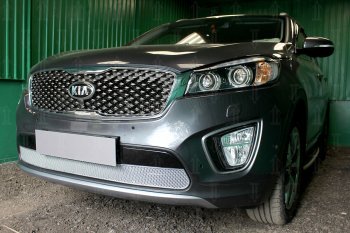 4 549 р. Защитная сетка в бампер (низ, ячейка 4х10 мм) Alfeco Премиум KIA Sorento UM/Prime дорестайлинг (2014-2018) (Хром)  с доставкой в г. Пермь. Увеличить фотографию 3
