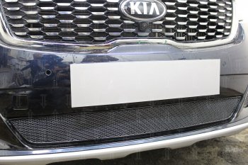 4 299 р. Защитная сетка в бампер (низ, ячейка 4х10 мм) Alfeco Премиум  KIA Sorento  UM/Prime (2018-2020) рестайлинг (Чёрная)  с доставкой в г. Пермь. Увеличить фотографию 2