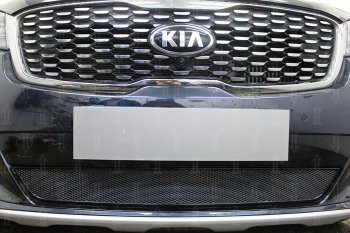 4 299 р. Защитная сетка в бампер (низ, ячейка 4х10 мм) Alfeco Премиум  KIA Sorento  UM/Prime (2018-2020) рестайлинг (Чёрная)  с доставкой в г. Пермь. Увеличить фотографию 4