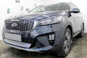 4 299 р. Защитная сетка в бампер (низ, ячейка 4х10 мм) Alfeco Премиум  KIA Sorento  UM/Prime (2018-2020) рестайлинг (Хром)  с доставкой в г. Пермь. Увеличить фотографию 3