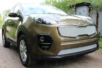 5 699 р. Защитная сетка в бампер (верх, ячейка 4х10 мм) Alfeco Премиум  KIA Sportage  4 QL (2016-2018) дорестайлинг (Хром)  с доставкой в г. Пермь. Увеличить фотографию 2