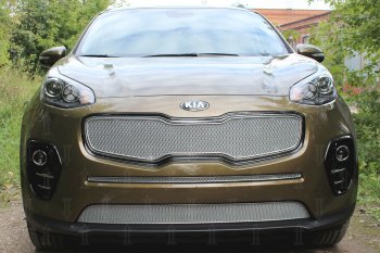 Защитная сетка в бампер (верх, ячейка 4х10 мм) Alfeco Премиум KIA Sportage  4 QL (2016-2018) дорестайлинг (Хром)