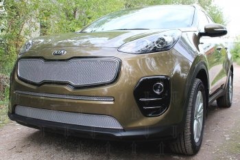 4 099 р. Защитная сетка в бампер (низ, ячейка 4х10 мм) Alfeco Премиум  KIA Sportage  4 QL (2016-2018) дорестайлинг (Хром)  с доставкой в г. Пермь. Увеличить фотографию 3