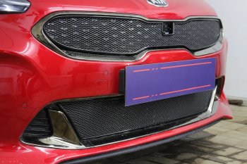 4 099 р. Защитная сетка в бампер (низ, ячейка 4х10 мм) Alfeco Премиум  KIA Stinger (2017-2025) (Чёрная)  с доставкой в г. Пермь. Увеличить фотографию 2