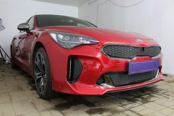 4 099 р. Защитная сетка в бампер (низ, ячейка 4х10 мм) Alfeco Премиум  KIA Stinger (2017-2025) (Чёрная)  с доставкой в г. Пермь. Увеличить фотографию 4