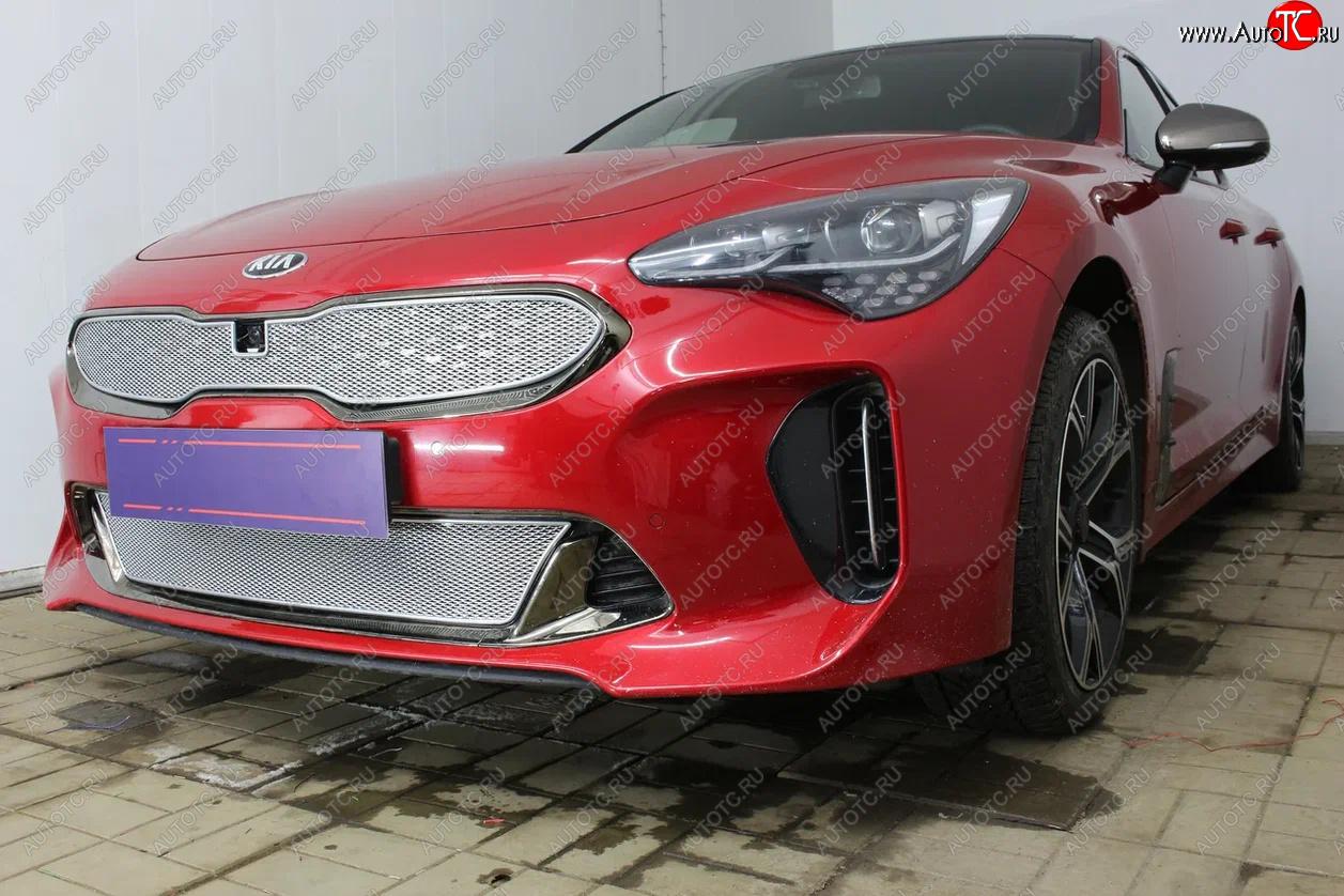 6 299 р. Защитная сетка в бампер (верх, ячейка 4х10 мм) Alfeco Премиум  KIA Stinger (2017-2025) (Хром)  с доставкой в г. Пермь