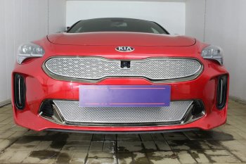 6 299 р. Защитная сетка в бампер (верх, ячейка 4х10 мм) Alfeco Премиум  KIA Stinger (2017-2025) (Хром)  с доставкой в г. Пермь. Увеличить фотографию 3