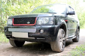 Защитная сетка в бампер (низ, ячейка 4х10 мм) Alfeco Премиум Land Rover Range Rover Sport  1 L320 (2005-2009) дорестайлинг (Хром)