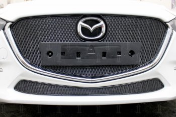 3 899 р. Защитная сетка в бампер (низ, ячейка 4х10 мм) Alfeco Премиум Mazda 3/Axela BM рестайлинг седан (2016-2019) (Чёрная)  с доставкой в г. Пермь. Увеличить фотографию 2