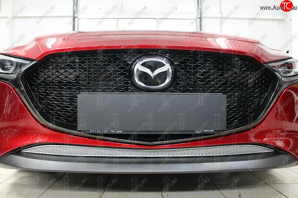 3 879 р. Защитная сетка в бампер (низ, ячейка 4х10 мм) Alfeco Премиум Mazda 3/Axela BP хэтчбэк (2019-2025) (Хром)  с доставкой в г. Пермь