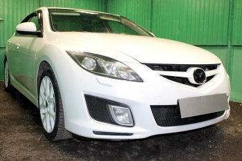 4 099 р. Защитная сетка в бампер (низ, компл.Sport, ячейка 4х10 мм) Alfeco Премиум Mazda 6 GH дорестайлинг седан (2007-2010) (Чёрная)  с доставкой в г. Пермь. Увеличить фотографию 2