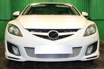 Защитная сетка в бампер (низ, компл.Sport, ячейка 4х10 мм) Alfeco Премиум Mazda 6 GH дорестайлинг седан (2007-2010) (Хром)