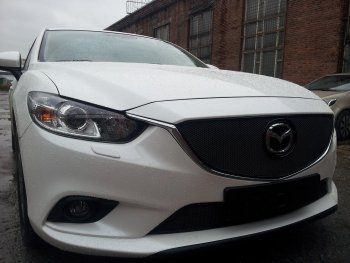 4 299 р. Защитная сетка в бампер (низ, ячейка 4х10 мм) Alfeco Премиум Mazda 6 GJ дорестайлинг седан (2012-2015) (Чёрная)  с доставкой в г. Пермь. Увеличить фотографию 4