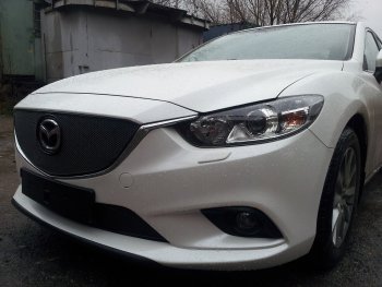 4 299 р. Защитная сетка в бампер (низ, ячейка 4х10 мм) Alfeco Премиум Mazda 6 GJ дорестайлинг седан (2012-2015) (Чёрная)  с доставкой в г. Пермь. Увеличить фотографию 2