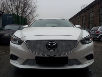 4 399 р. Защитная сетка в бампер (низ, ячейка 4х10 мм) Alfeco Премиум Mazda 6 GJ дорестайлинг универсал (2012-2015) (Хром)  с доставкой в г. Пермь. Увеличить фотографию 3