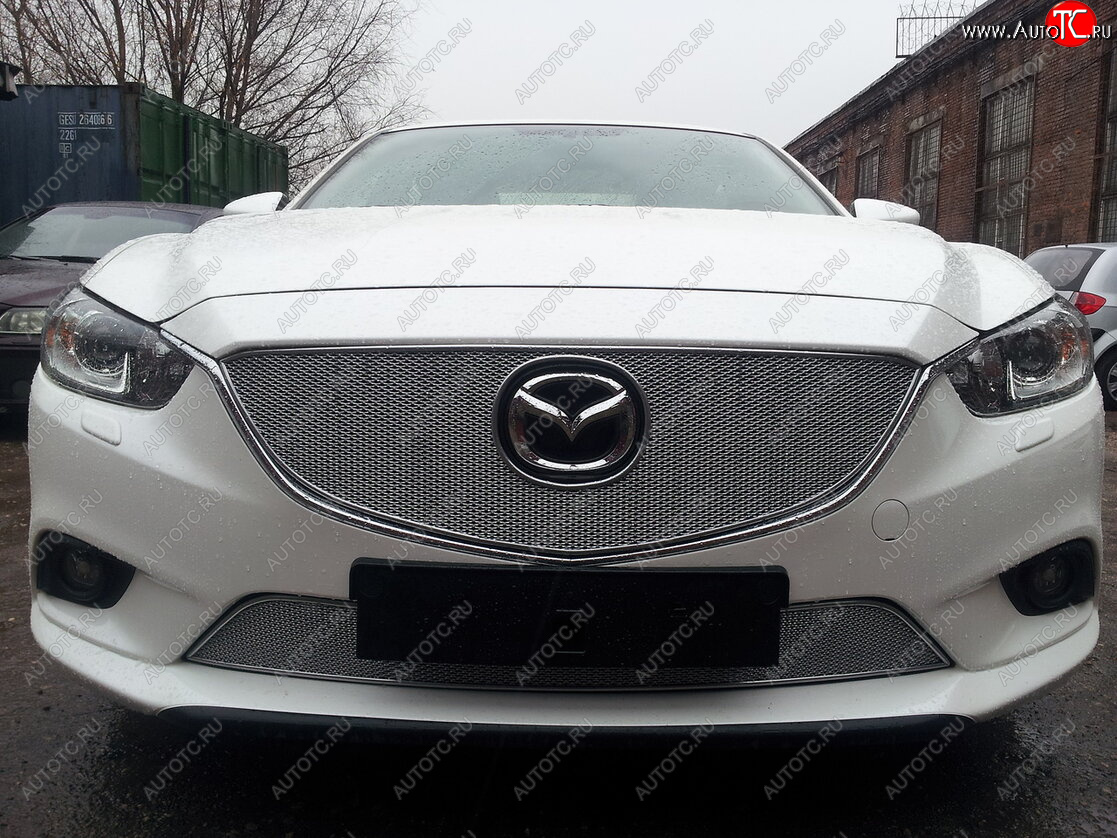 4 399 р. Защитная сетка в бампер (низ, ячейка 4х10 мм) Alfeco Премиум Mazda 6 GJ дорестайлинг универсал (2012-2015) (Хром)  с доставкой в г. Пермь