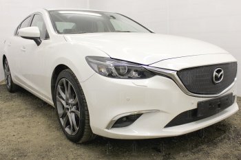5 549 р. Защитная сетка в бампер (верх, компл. Activ, ячейка 4х10 мм) Alfeco Премиум Mazda 6 GJ 1-ый рестайлинг седан (2015-2018) (Чёрная)  с доставкой в г. Пермь. Увеличить фотографию 2