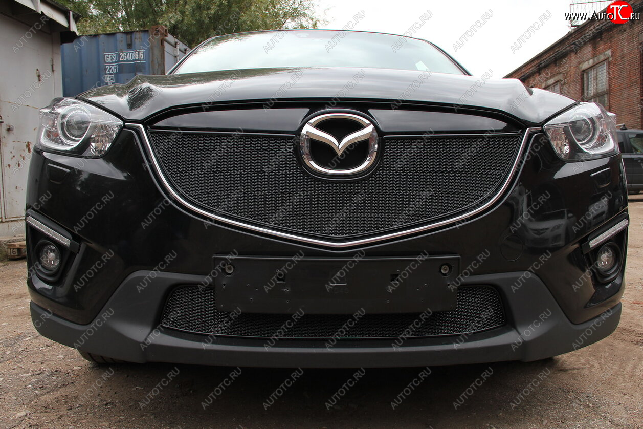 4 299 р. Защитная сетка в бампер (низ, ячейка 4х10 мм) Alfeco Премиум Mazda CX-5 KE дорестайлинг (2011-2014) (Чёрная)  с доставкой в г. Пермь