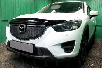 6 649 р. Защитная сетка в бампер (верх, ячейка 4х10 мм) Alfeco Премиум Mazda CX-5 KE рестайлинг (2015-2017) (Чёрная)  с доставкой в г. Пермь. Увеличить фотографию 2