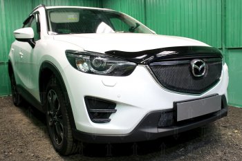 6 649 р. Защитная сетка в бампер (верх, ячейка 4х10 мм) Alfeco Премиум Mazda CX-5 KE рестайлинг (2015-2017) (Чёрная)  с доставкой в г. Пермь. Увеличить фотографию 3