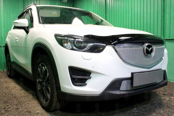 6 549 р. Защитная сетка в бампер (верх, ячейка 4х10 мм) Alfeco Премиум  Mazda CX-5  KE (2015-2017) рестайлинг (Хром)  с доставкой в г. Пермь. Увеличить фотографию 2
