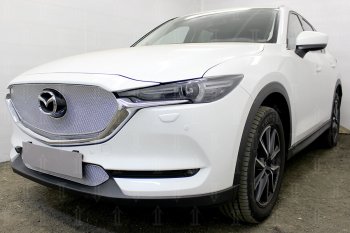 6 249 р. Защитная сетка в бампер (верх, 3D, ячейка 4х10 мм) Alfeco Премиум  Mazda CX-5  KF (2016-2025) (Хром)  с доставкой в г. Пермь. Увеличить фотографию 2
