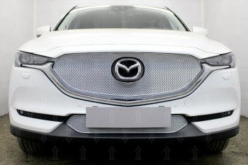 Защитная сетка в бампер (верх, 3D, ячейка 4х10 мм) Alfeco Премиум Mazda CX-5  KF (2016-2025) (Хром)