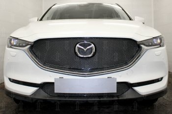 Защитная сетка в бампер (верх, ячейка 4х10 мм) Alfeco Премиум Mazda CX-5  KF (2016-2025) (Чёрная)