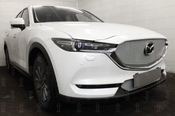 6 249 р. Защитная сетка в бампер (верх, ячейка 4х10 мм) Alfeco Премиум  Mazda CX-5  KF (2016-2025) (Хром)  с доставкой в г. Пермь. Увеличить фотографию 4