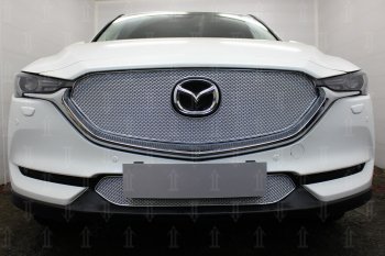 Защитная сетка в бампер (верх, ячейка 4х10 мм) Alfeco Премиум Mazda CX-5  KF (2016-2025) (Хром)