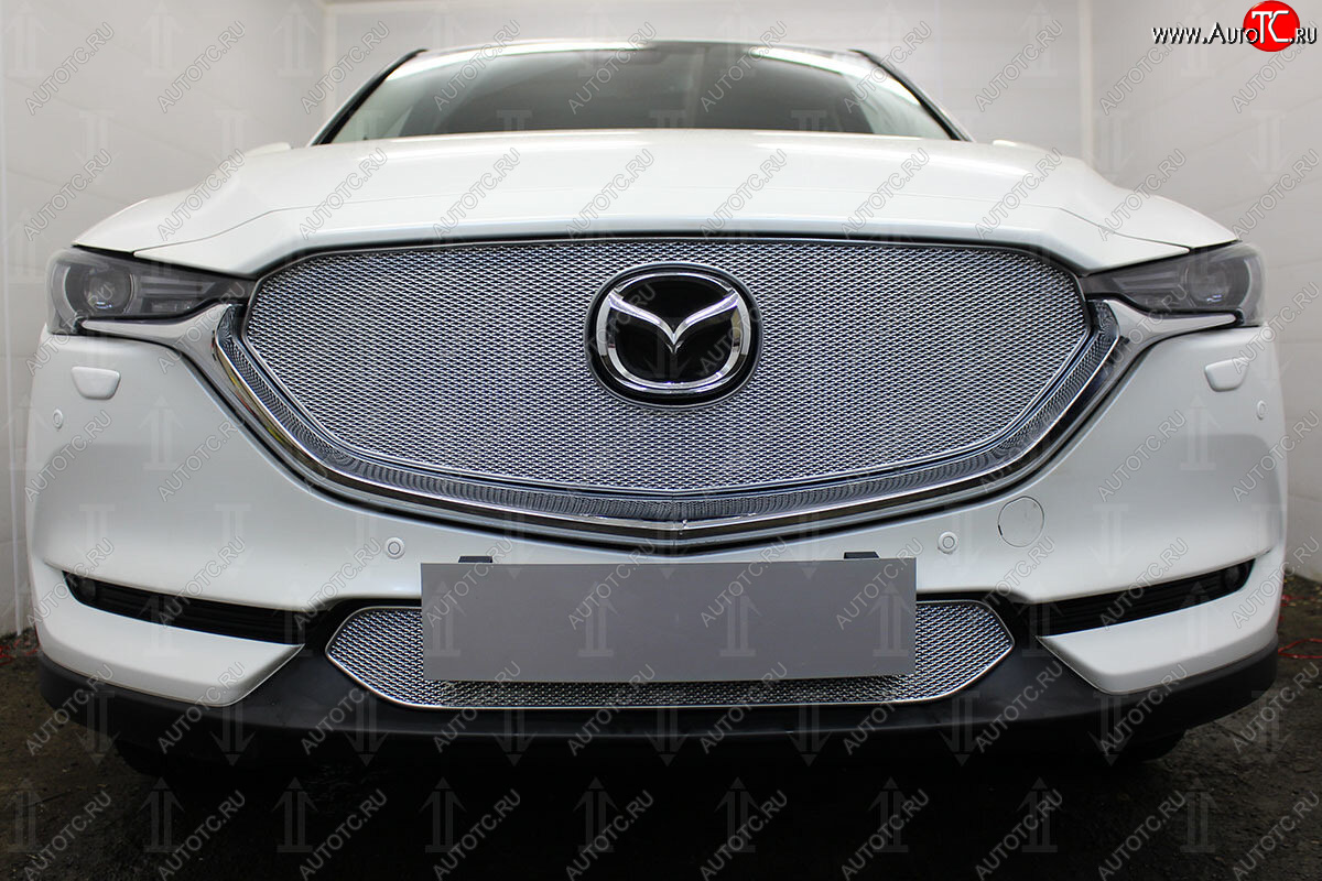 6 249 р. Защитная сетка в бампер (верх, ячейка 4х10 мм) Alfeco Премиум  Mazda CX-5  KF (2016-2025) (Хром)  с доставкой в г. Пермь