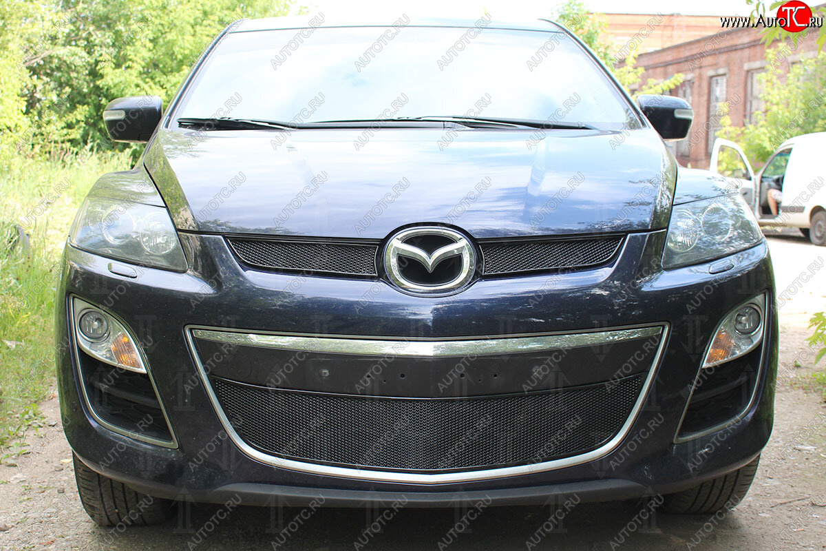 4 299 р. Защитная сетка в бампер (низ, ячейка 4х10 мм) Alfeco Премиум Mazda CX-7 ER рестайлинг (2010-2012) (Чёрная)  с доставкой в г. Пермь