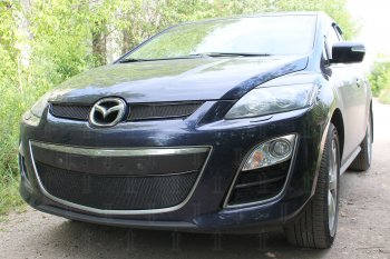 4 299 р. Защитная сетка в бампер (низ, ячейка 4х10 мм) Alfeco Премиум Mazda CX-7 ER рестайлинг (2010-2012) (Чёрная)  с доставкой в г. Пермь. Увеличить фотографию 2