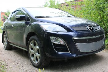 4 299 р. Защитная сетка в бампер (низ, ячейка 4х10 мм) Alfeco Премиум Mazda CX-7 ER рестайлинг (2010-2012) (Хром)  с доставкой в г. Пермь. Увеличить фотографию 2