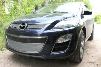 4 299 р. Защитная сетка в бампер (низ, ячейка 4х10 мм) Alfeco Премиум Mazda CX-7 ER рестайлинг (2010-2012) (Хром)  с доставкой в г. Пермь. Увеличить фотографию 3