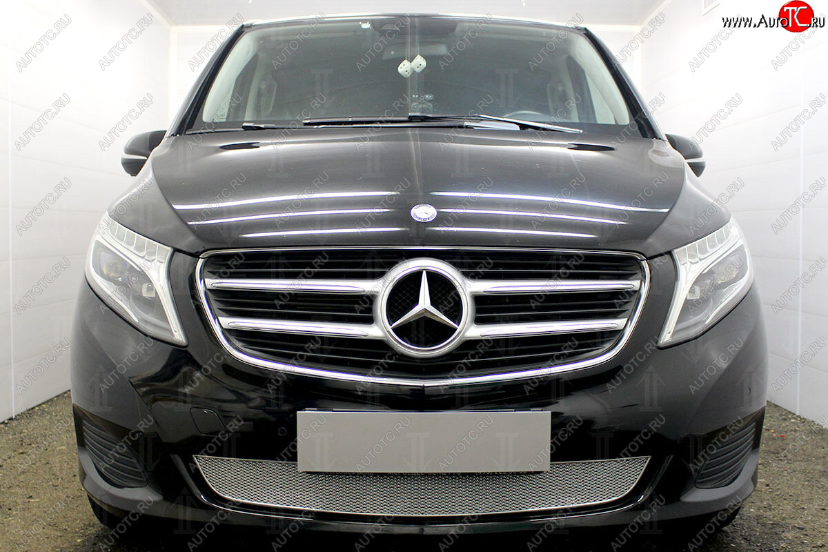 4 549 р. Защитная сетка в бампер (низ, ячейка 4х10 мм) Alfeco Премиум Mercedes-Benz Vito W447 дорестайлинг (2015-2020) (Хром)  с доставкой в г. Пермь