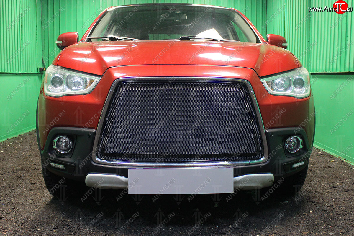 7 249 р. Защитная сетка в бампер (3D, ячейка 4х10 мм) Alfeco Премиум Mitsubishi ASX дорестайлинг (2010-2012) (Чёрная)  с доставкой в г. Пермь